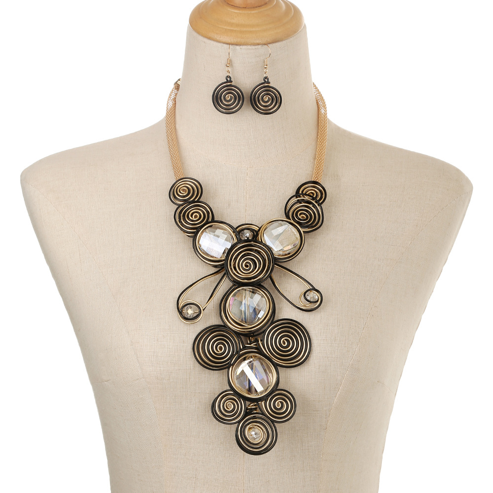 Exaggerated gemstone aluminum wire woven necklace set big brand handmade accessories necklaces