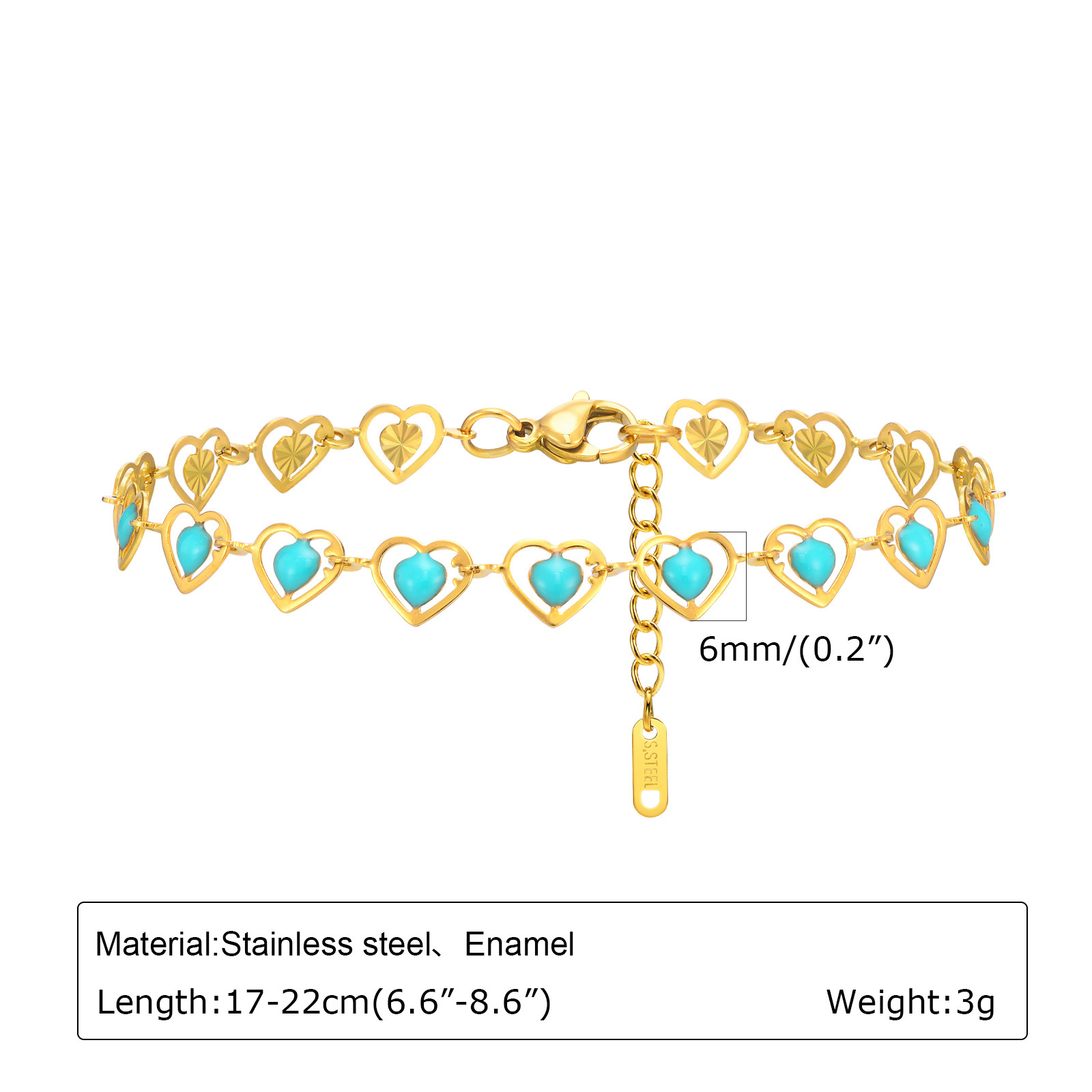 Women's Stainless Steel Drop White Oil Heart Shape Flower Cherry Colorful Bracelet Gold Accessories