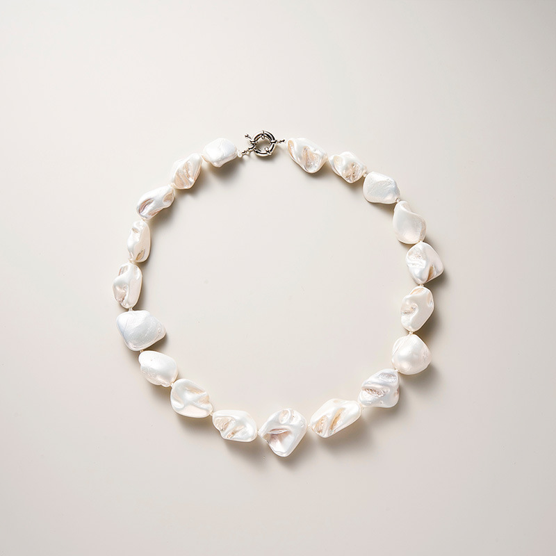 Jewelry Irregular Baroque Pearl Necklace for Women, Plated Tooth-Shaped Beads, Imitation Baroque Style Shell Pearl Accessories