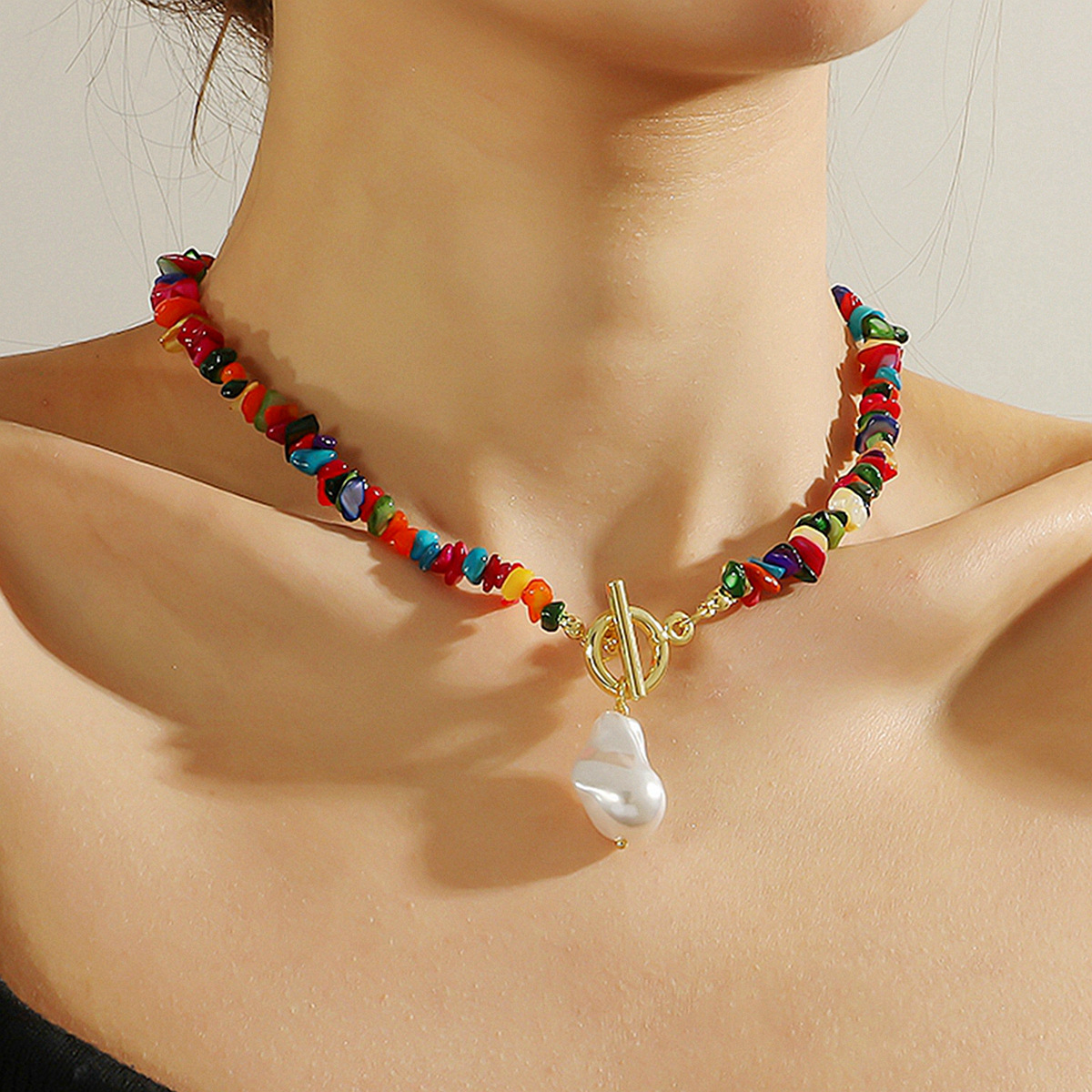 Necklace summer jewelry Bohemian colorful gravel necklace women natural stone necklace