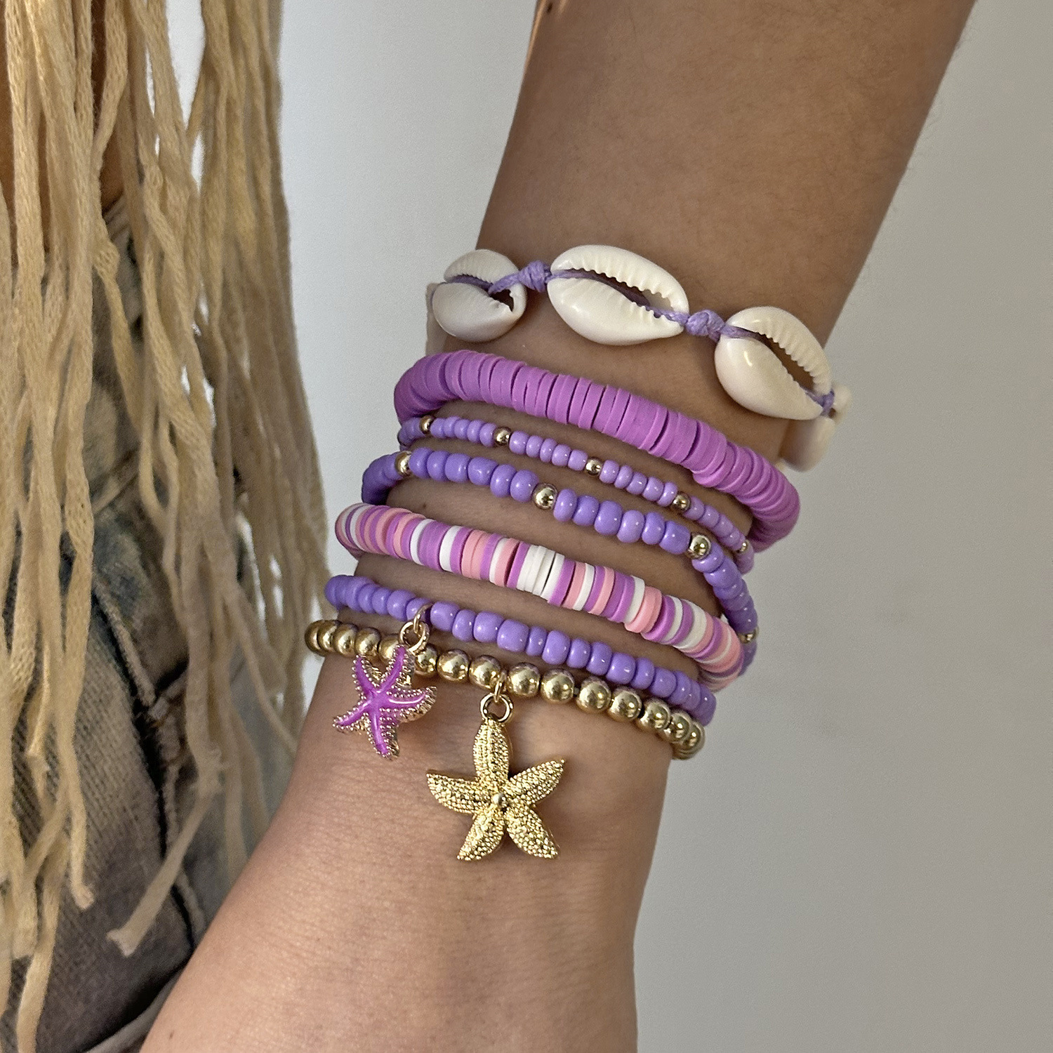 Bohemian Shell Set Bracelet Pendant Niche Women Seed Bead Multi-layer Elastic Bracelet