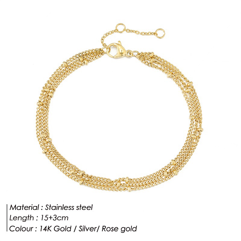 eManco Simple Women's Bracelet Multi-Layer Bead Chain Bracelet Stainless Steel Gold Plated Bracelet Hand Jewelry Distribution