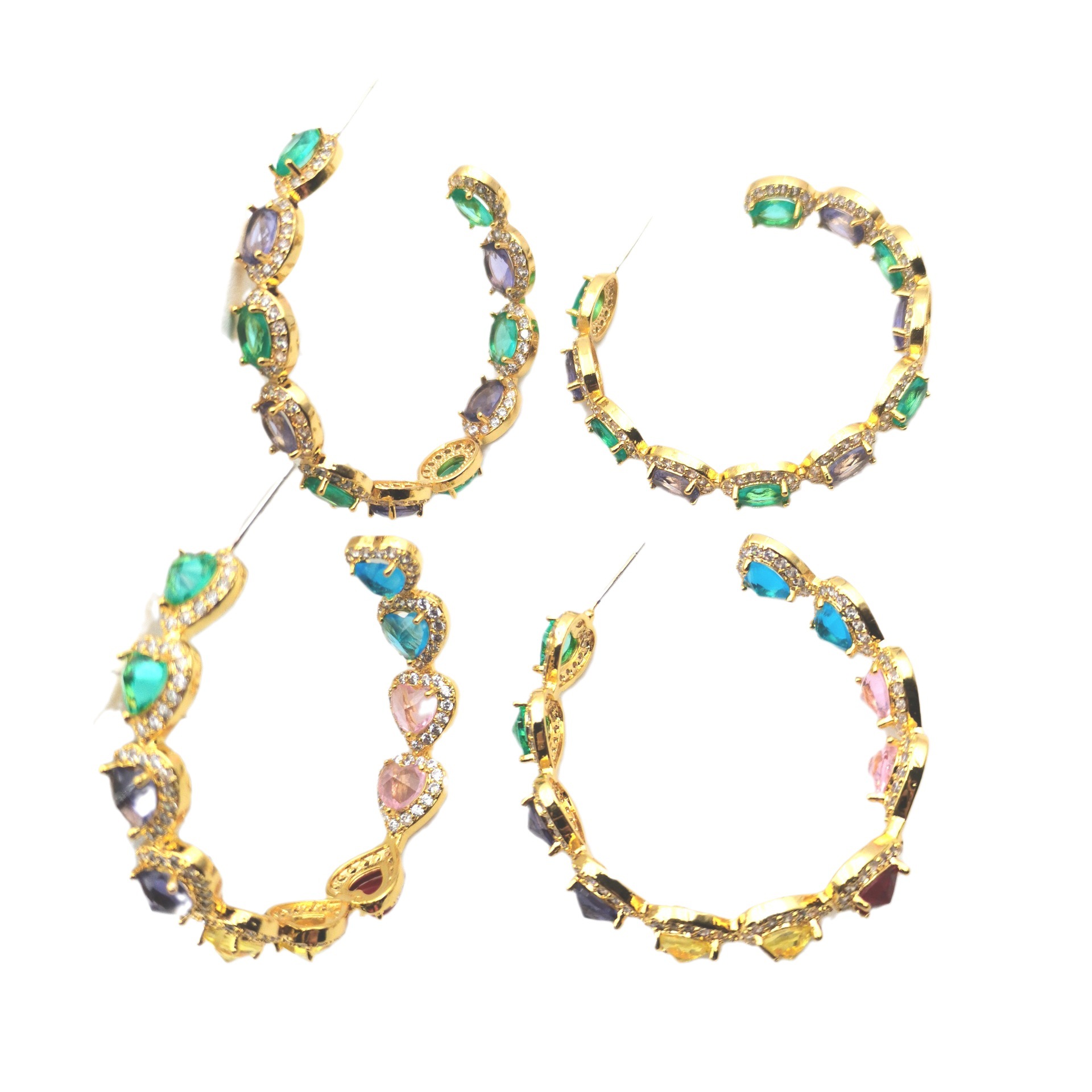 New heavy craft C-shaped colorful micro-set earrings S925 silver needle large earrings ear jewelry