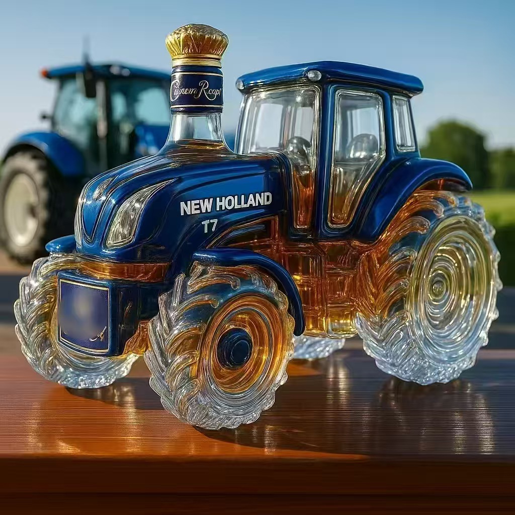 Safe packaging tractor shape high borosilicate glass wine bottle whiskey bottle decanter