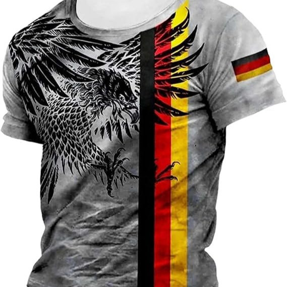 2026 New Men's Round Neck T-Shirt Football Star Eagle Germany Print Men's Top