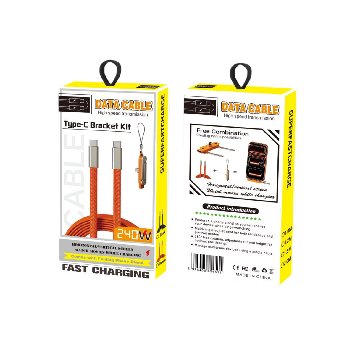 240W Stand Fast Charging Data Cable for Apple Android Phone Tablet Charging Cable