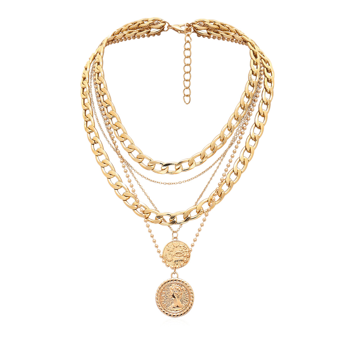 Multi-Layer Layered Gold Coin Necklace Medusa Head Coin Choker Hip Hop Style Necklace