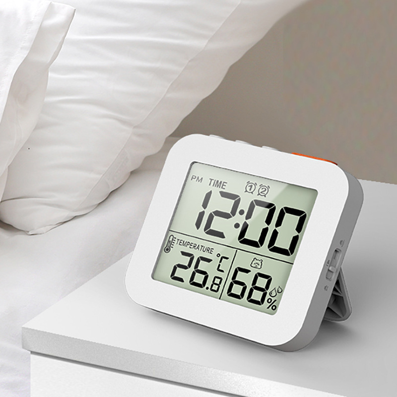 LCD Temperature and Humidity Clock Timer with Repeating Timer, Snooze, Dual Alarm Electronic Clock