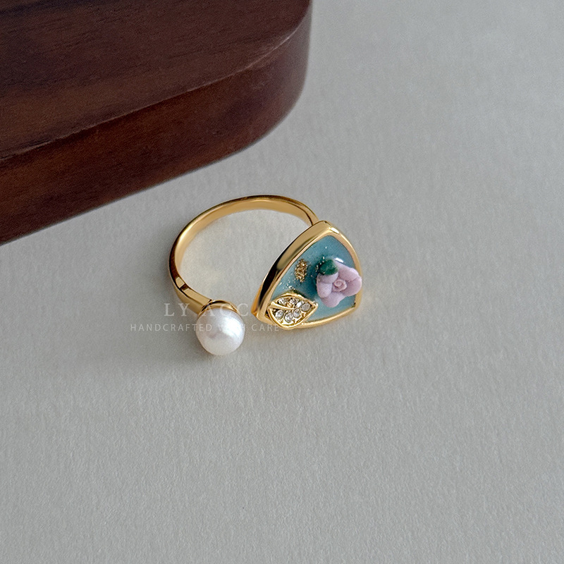 Natural Rectangular Irregular Baroque Pearl Open Ring for Women, Niche and Simple Ring