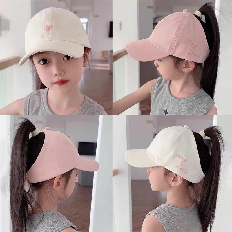 Children's Parent-Child Baseball Cap Summer Ponytail Girl Hollow Top Hat Baby Sun Hat Sunscreen Visor Cap