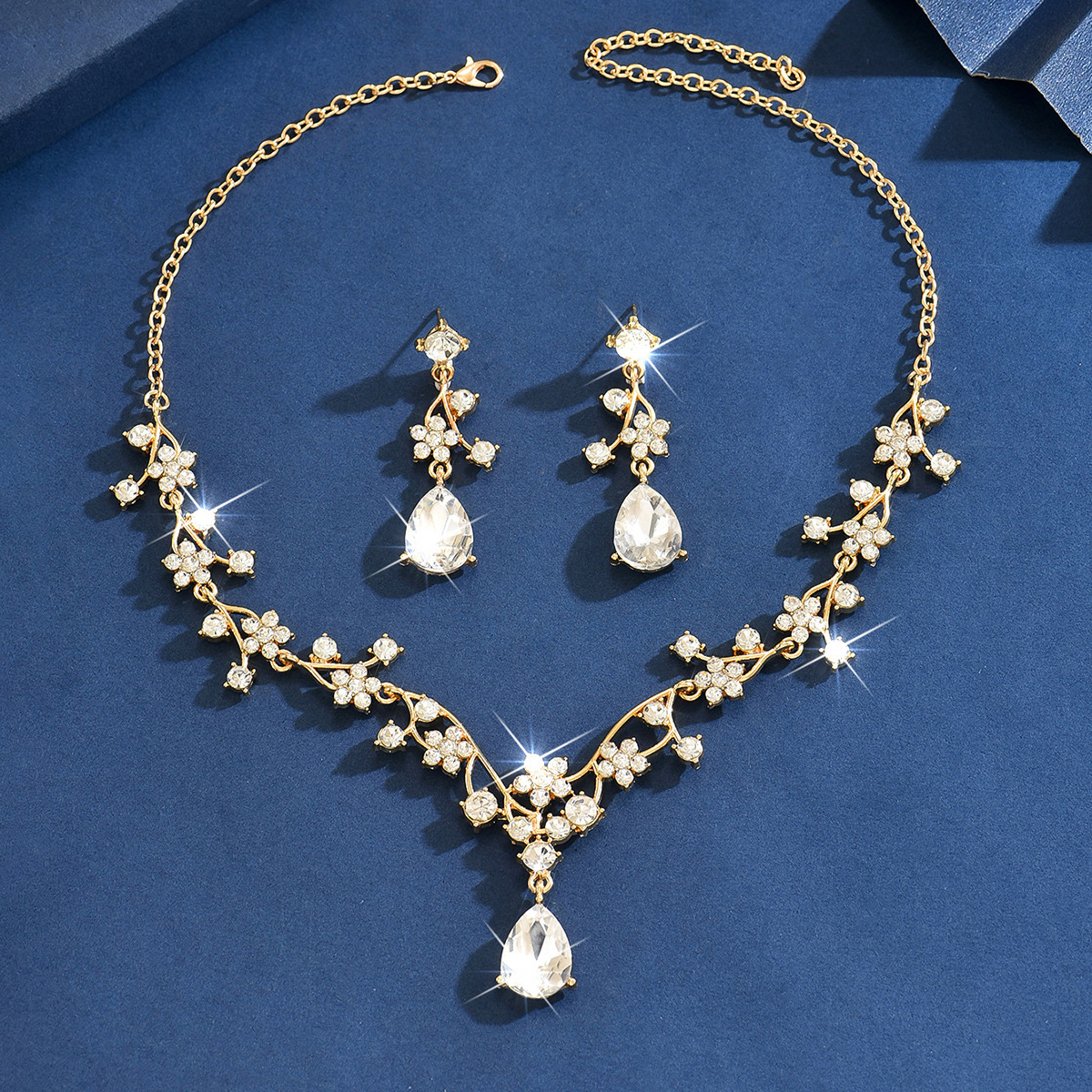 Jewelry Set Colorful Flower Teardrop Pendant Necklace Earrings Two-Piece Wedding Accessories