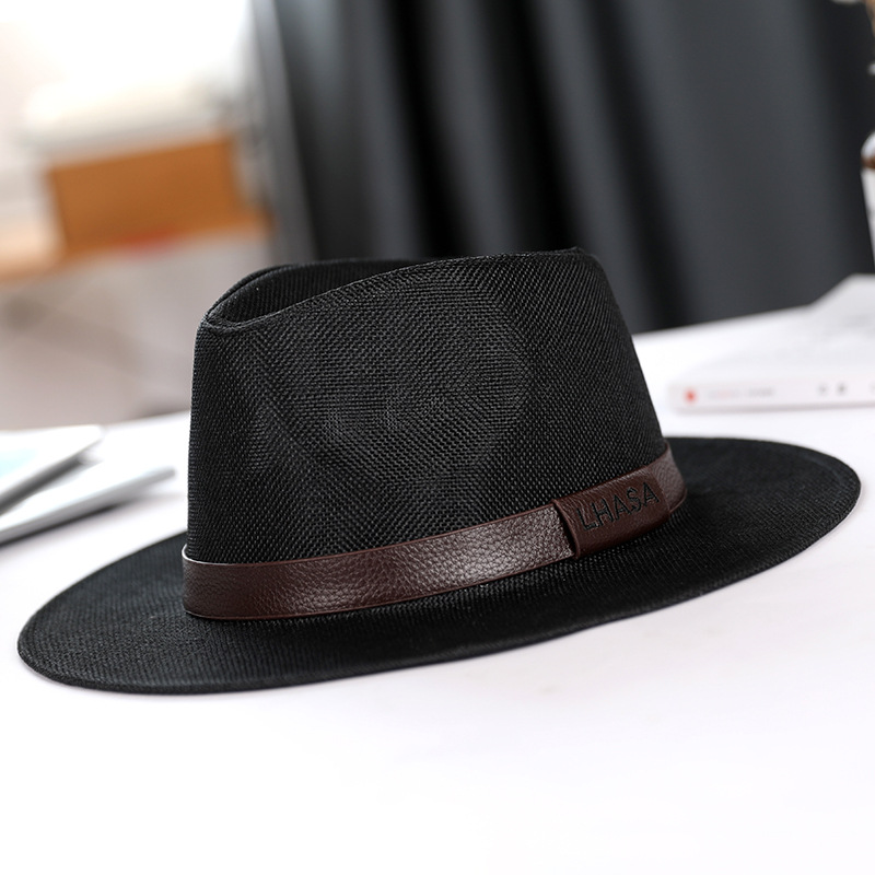 Summer Fedora Men's Linen Sun Hat Panama Flat Brim British Jazz Hat Sun Protection Gentleman Hat