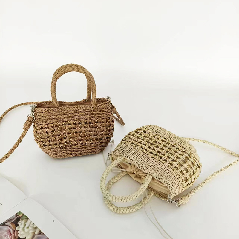 New straw woven bag women's handmade woven hollow handbag crossbody bag sweet summer beach bag