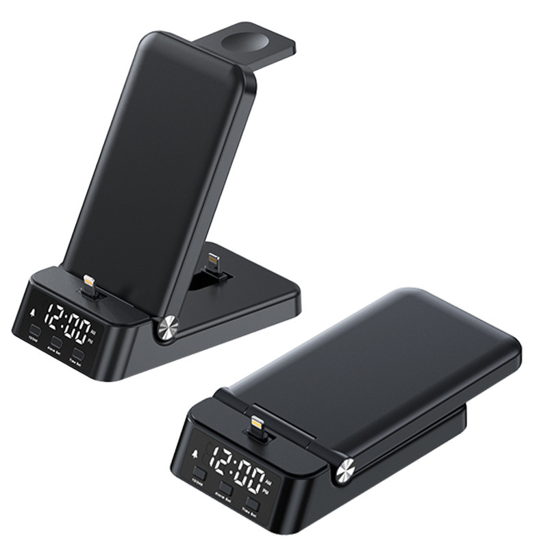 Desktop three-in-one clock folding stand wireless charger, suitable for Apple watch phone fast charge stand charger