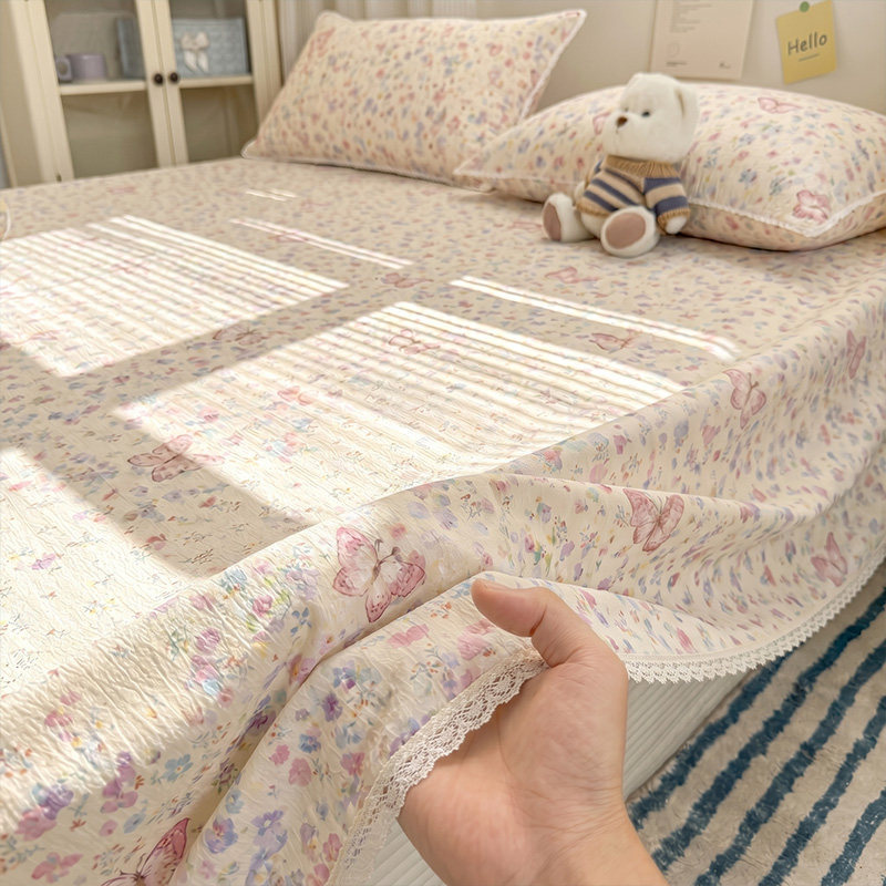Class A mother-infant grade double-layer gauze bed sheet single piece summer children dormitory quilt cover pillowcase three-piece set non-cotton pure cotton 3