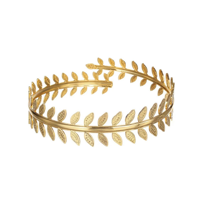 Bridal leaf headband gold goddess leaf hair comb headpiece bracelet pearl earring set