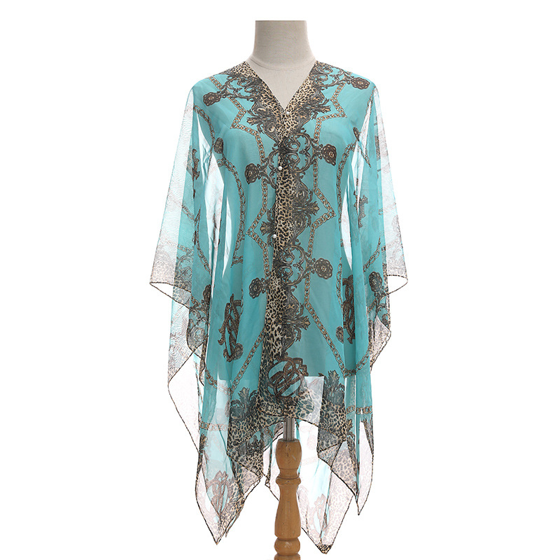 Summer Silk Scarf Women Chiffon Chain Print Beach Towel Sun Protection Shawl