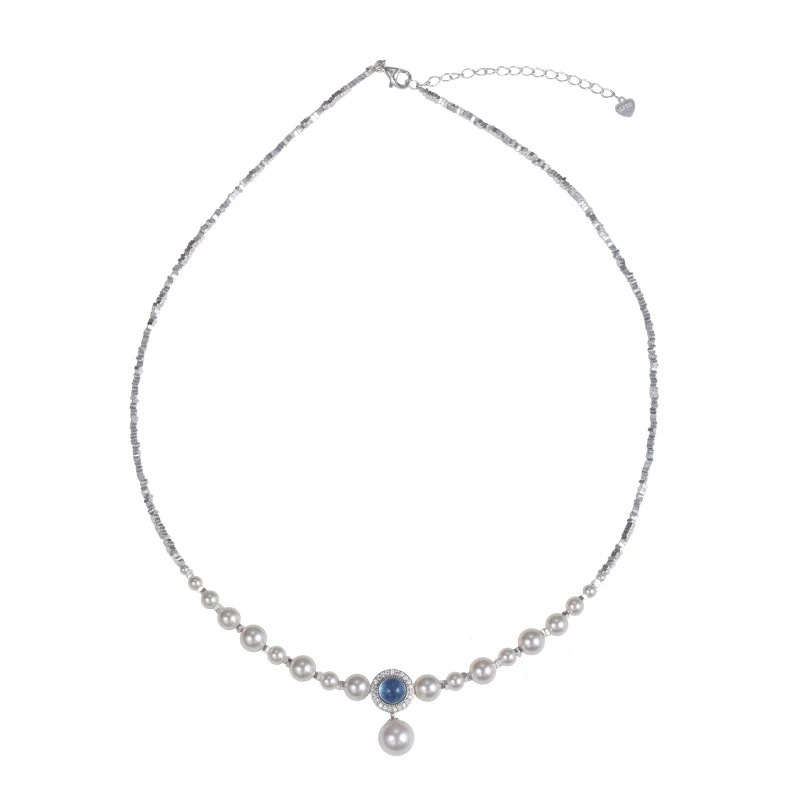 Aquamarine Pearl Necklace for Women, Teardrop Pendant Necklace for Women, Spring Summer Neck Accessories
