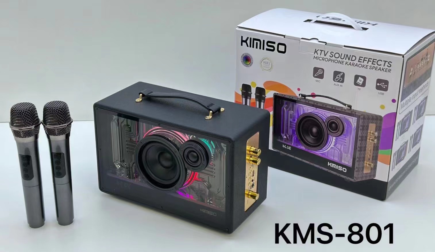 New transparent mechanical RGB light Bluetooth speaker outdoor portable high-quality wireless audio K song microphone
