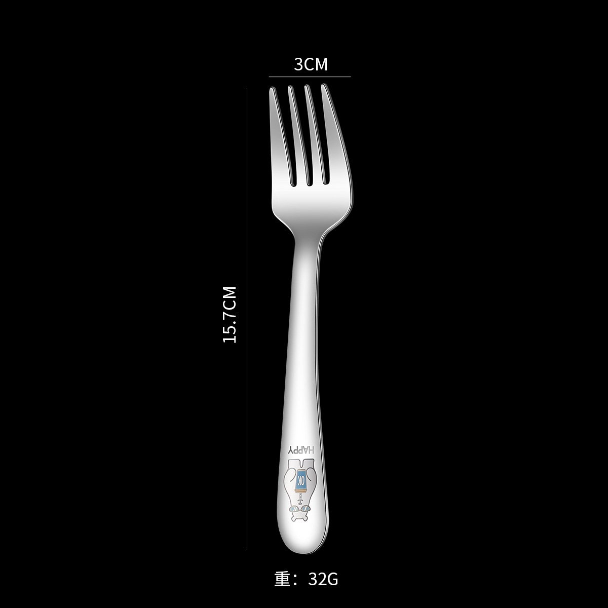 304 stainless steel children's spoon baby spoon fork ice cream spoon dessert spoon square head spoon children's cutlery set