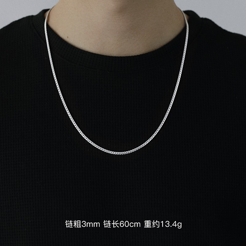 925 silver plated fine cuban chain necklace for men, simple plain chain clavicle chain for men