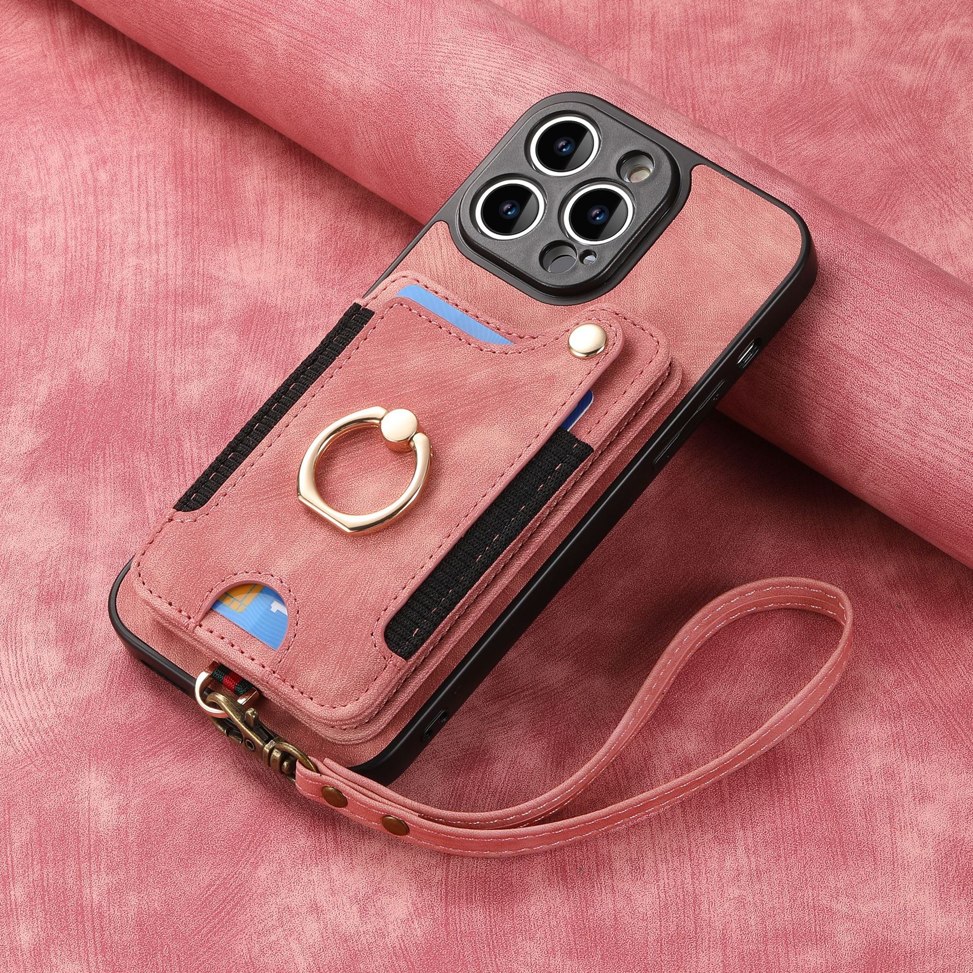 For iPhone18 phone leather case RFID anti-skimming ring buckle lanyard multifunctional card holder Apple phone