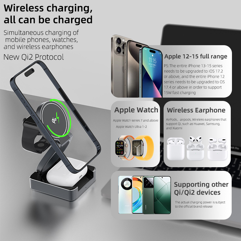 For iPhone16 magnetic stand wireless charger three-in-one Apple earphone watch charger 25W wireless charger
