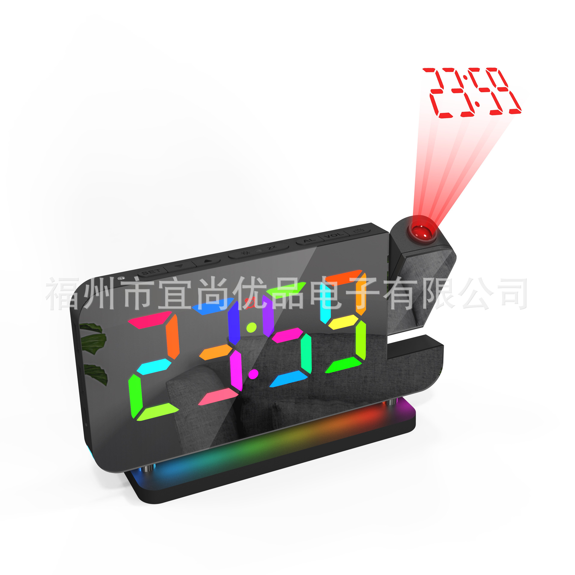 New RGB Colorful LED Electronic Clock Seven Color Night Light Alarm Clock Home Decoration Projection Clock
