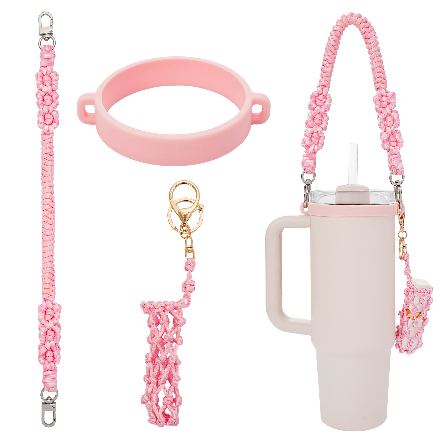 Stanley Cup Lanyard Handwoven Flower Pattern Insulated Cup Rope for Women