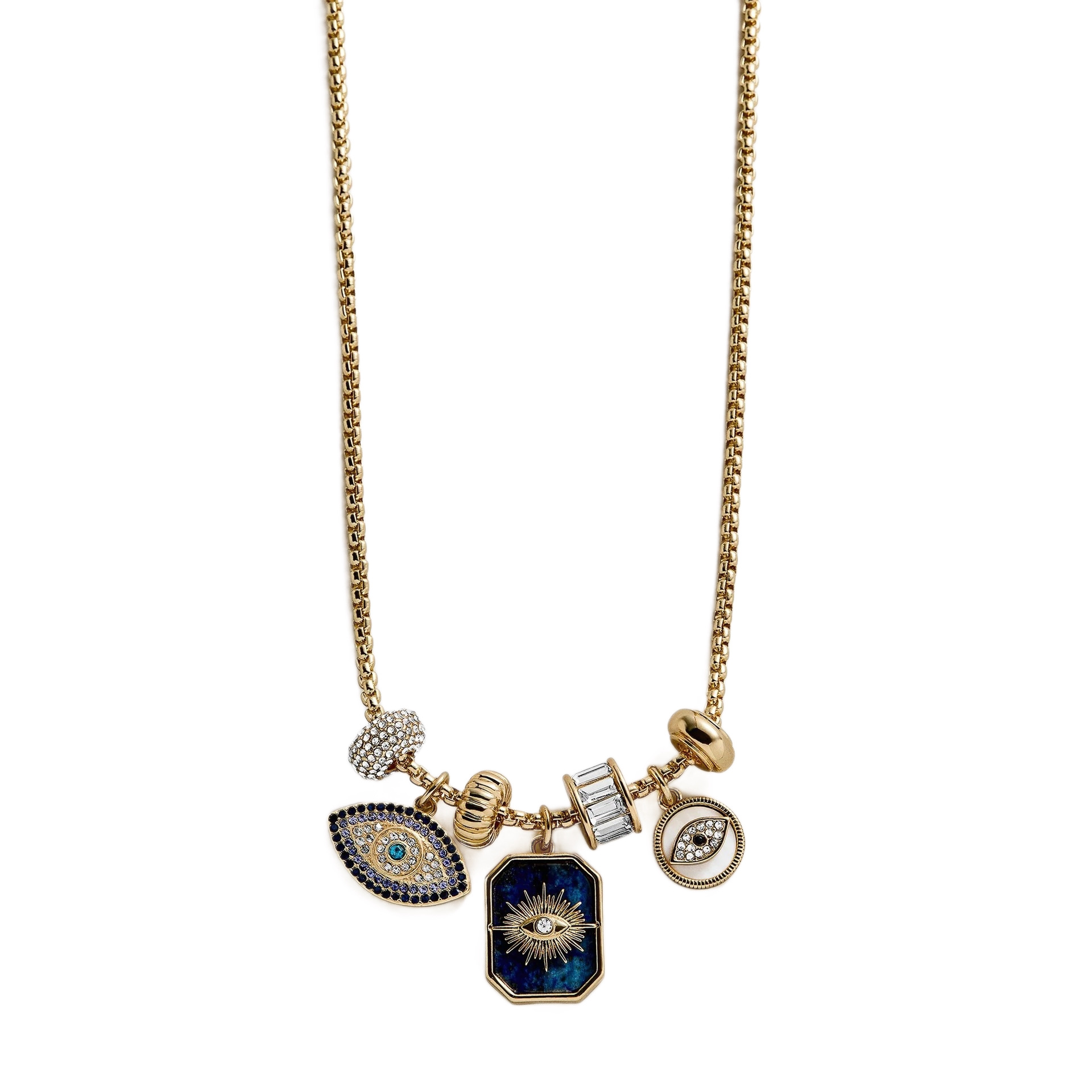 Gold Diamond Evil Eye Pendant Necklace Contrast Color Enamel Clavicle Chain