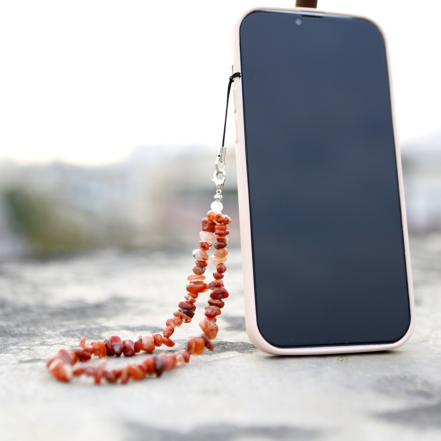 Natural Crystal Phone Lanyard Stone DIY Pink Crushed Stone Phone Case Portable Chain