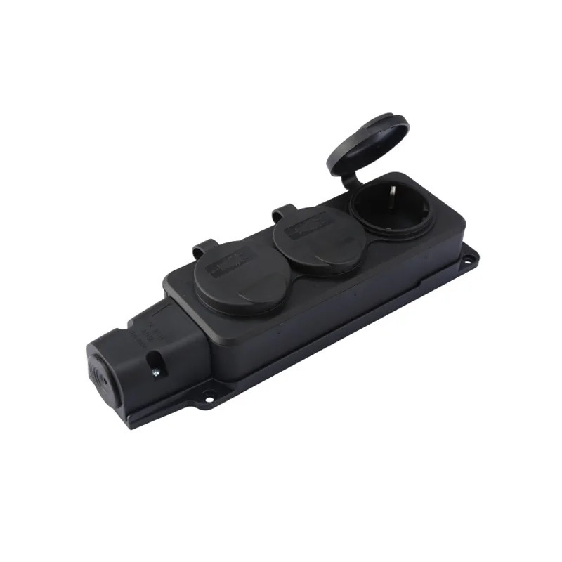Black IP54 impact-resistant 16A wireless waterproof European standard power strip German waterproof power strip European standard junction board