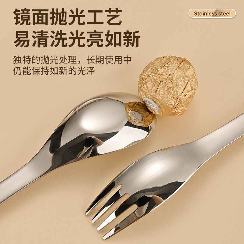 316L stainless steel ingot spoon, long handle coffee stirring spoon, dessert spoon, flat bottom spoon, household thickened spoon