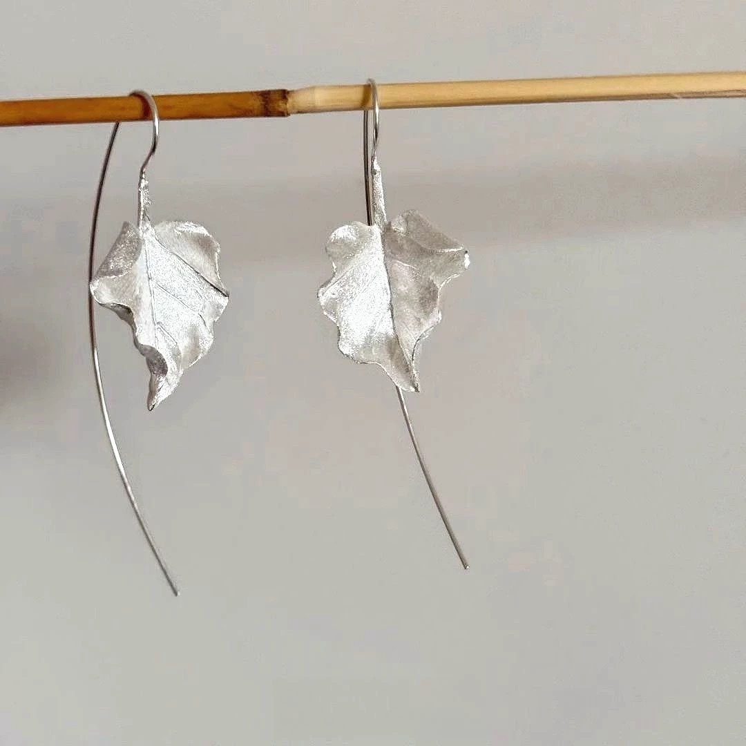 'Autumn Thoughts' New Thai Handmade S925 Silver Needle Leaf Earrings Lively Niche Earrings Ear Accessories