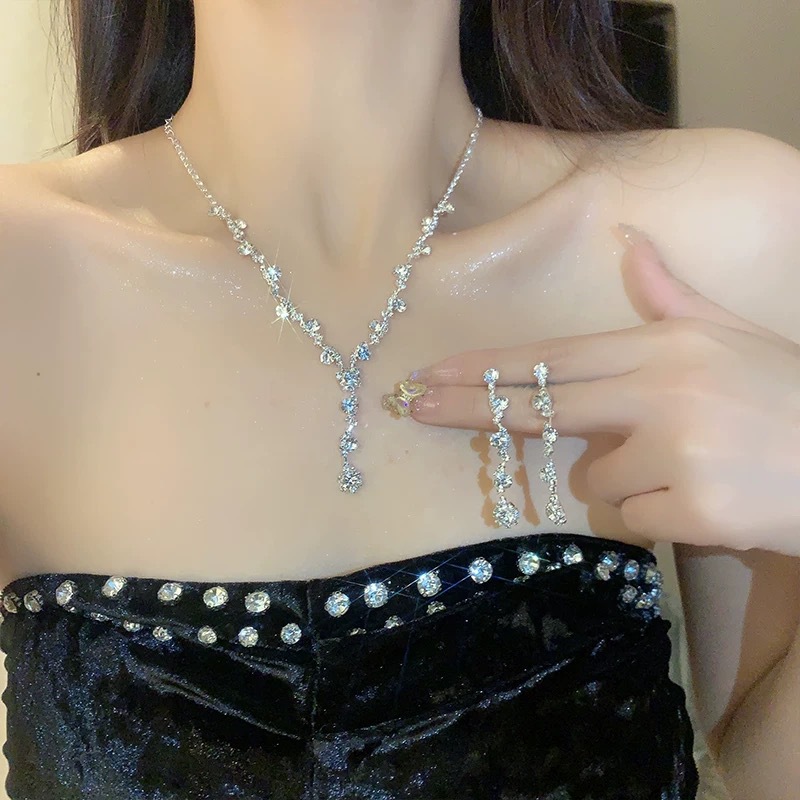 Exquisite super shiny crystal necklace earring set bride accessories wedding dress evening dress accessories banquet ear accessories