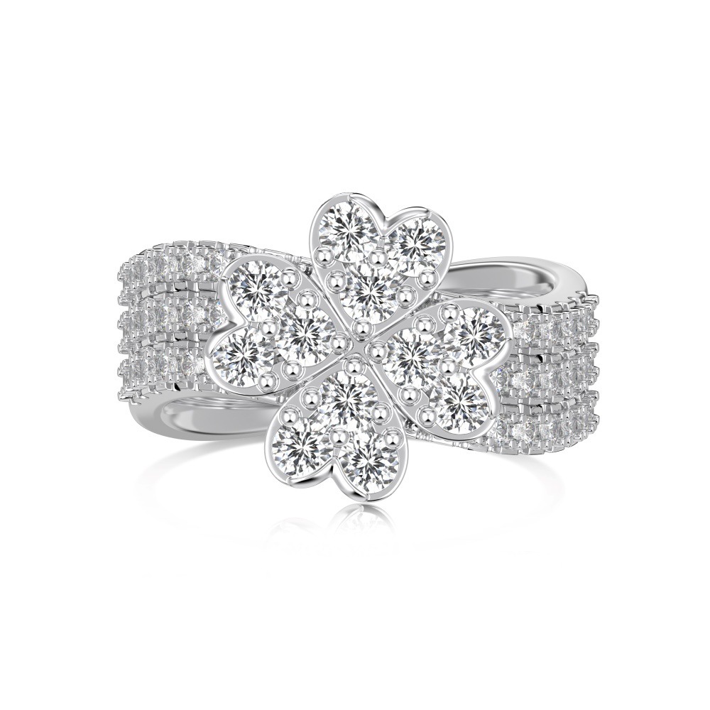 One-multi-wear S925 sterling silver four-leaf clover ring for women, full diamond zircon closed ring jewelry