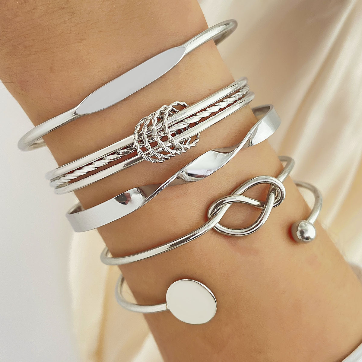 Exaggerated Geometric 3-Piece Bracelet Set Metal Irregular Open Bangle