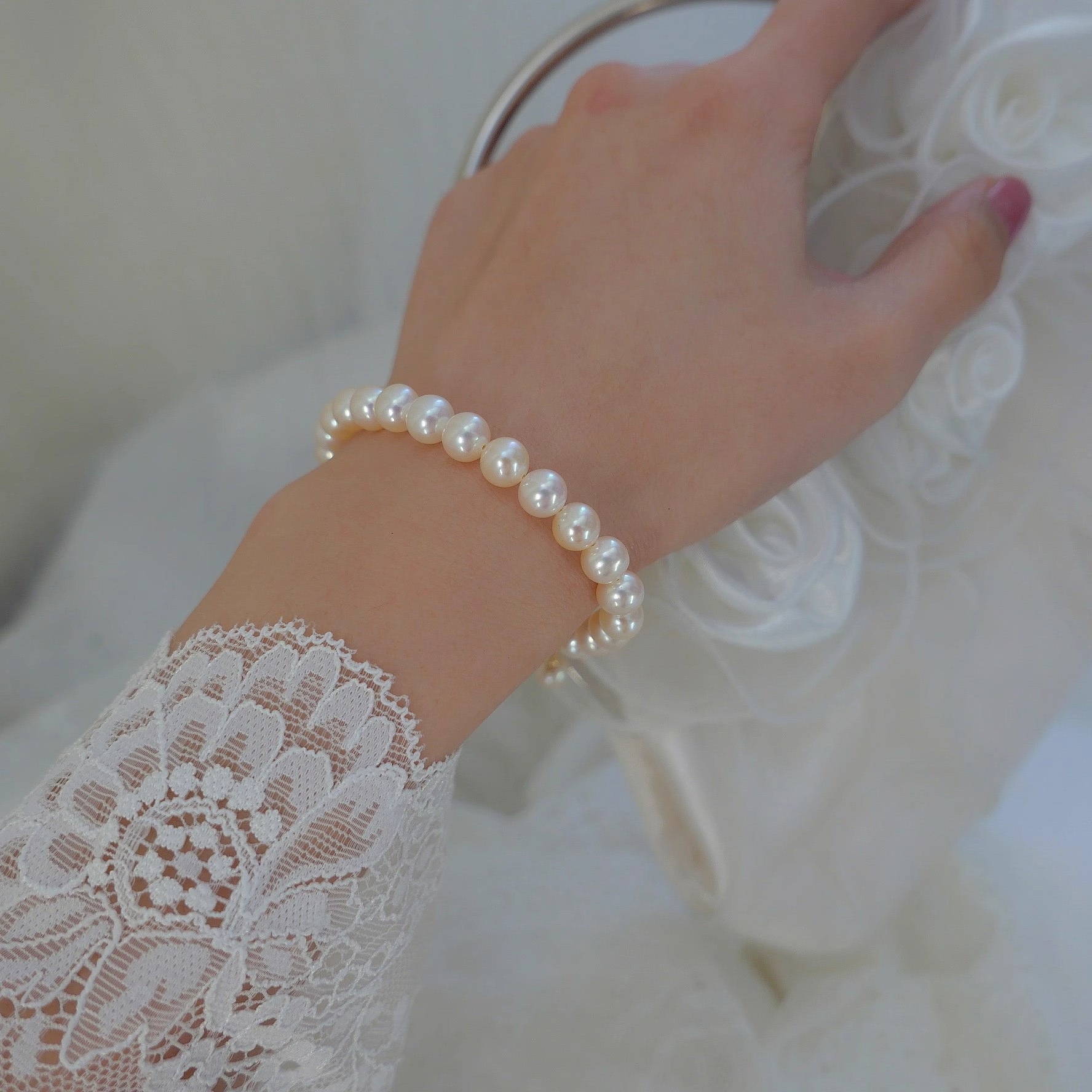 6-7mm near round natural freshwater pearl bracelet copper plated 18k gold simple 2025 new