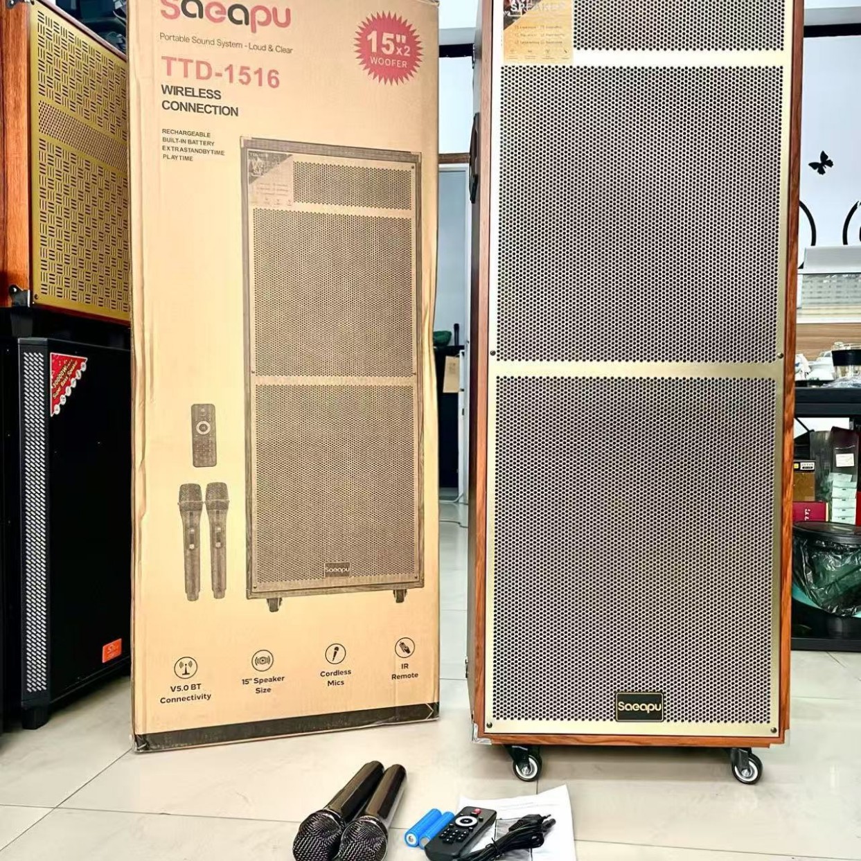 Dedicated Dual 15-inch Bluetooth Microphone Heavy Bass Outdoor Square Dance Speaker Wireless Microphone Speaker
