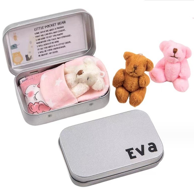 New Teddy Bear in a Tin Box Plush Mini Bear Toy Gift Souvenir