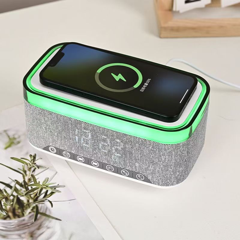 New LED display clock alarm clock 15W wireless charging speaker white noise high power Bluetooth small speaker