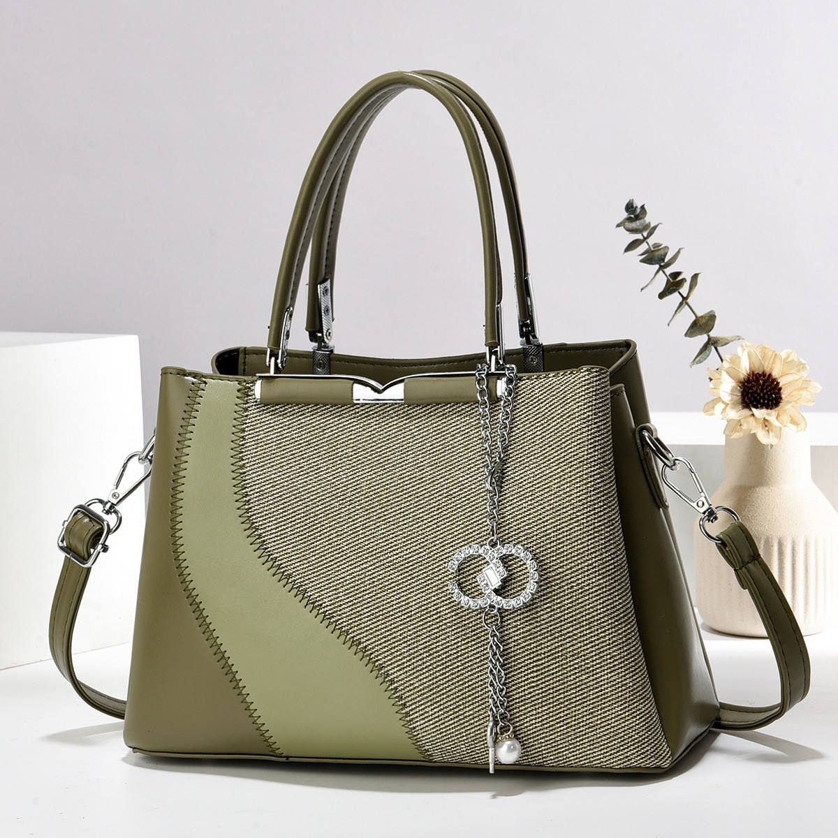 Women's Bag Simple Patchwork Bag Large Capacity Textured Single Shoulder Crossbody Handheld Bag Casual