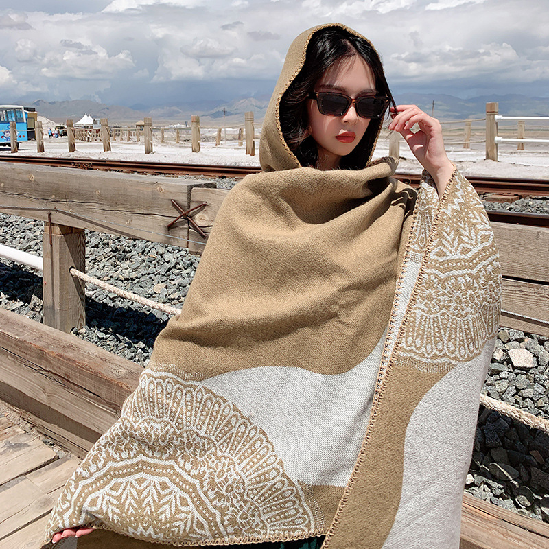 Hat Knit Cape Women Woven Warm Double-Sided Shawl Autumn Winter New Air Conditioning Shawl