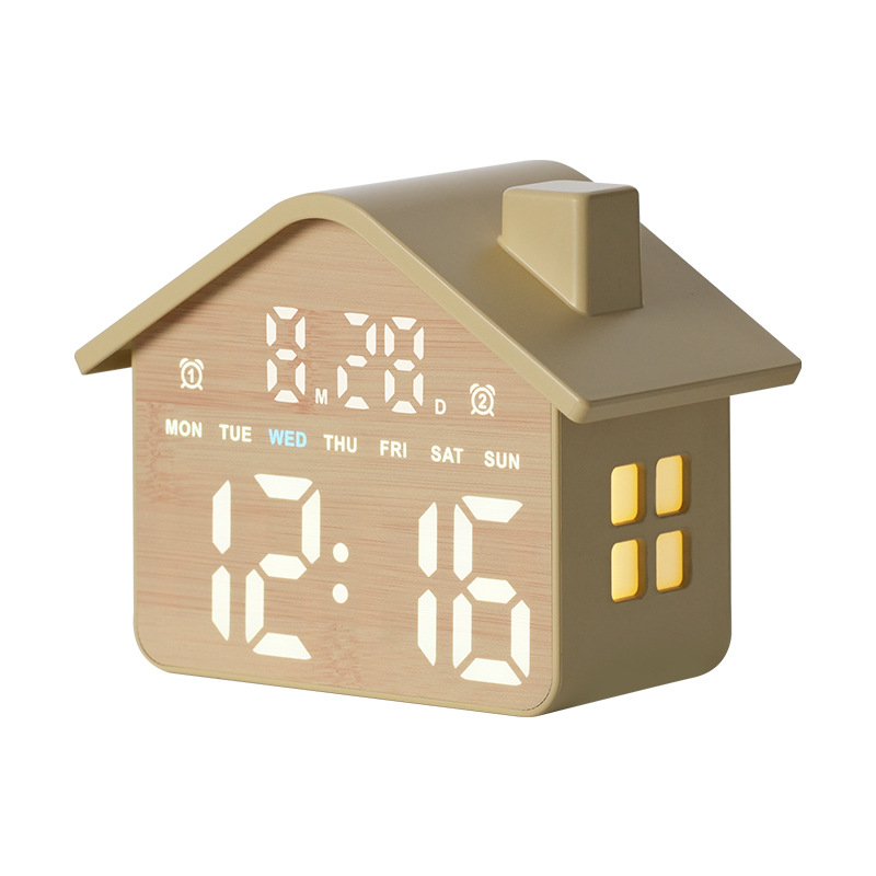 New Home Decoration House Shape Alarm Clock Multifunctional Children Clock with Night Light Bedside Clock LED Clock GH8063