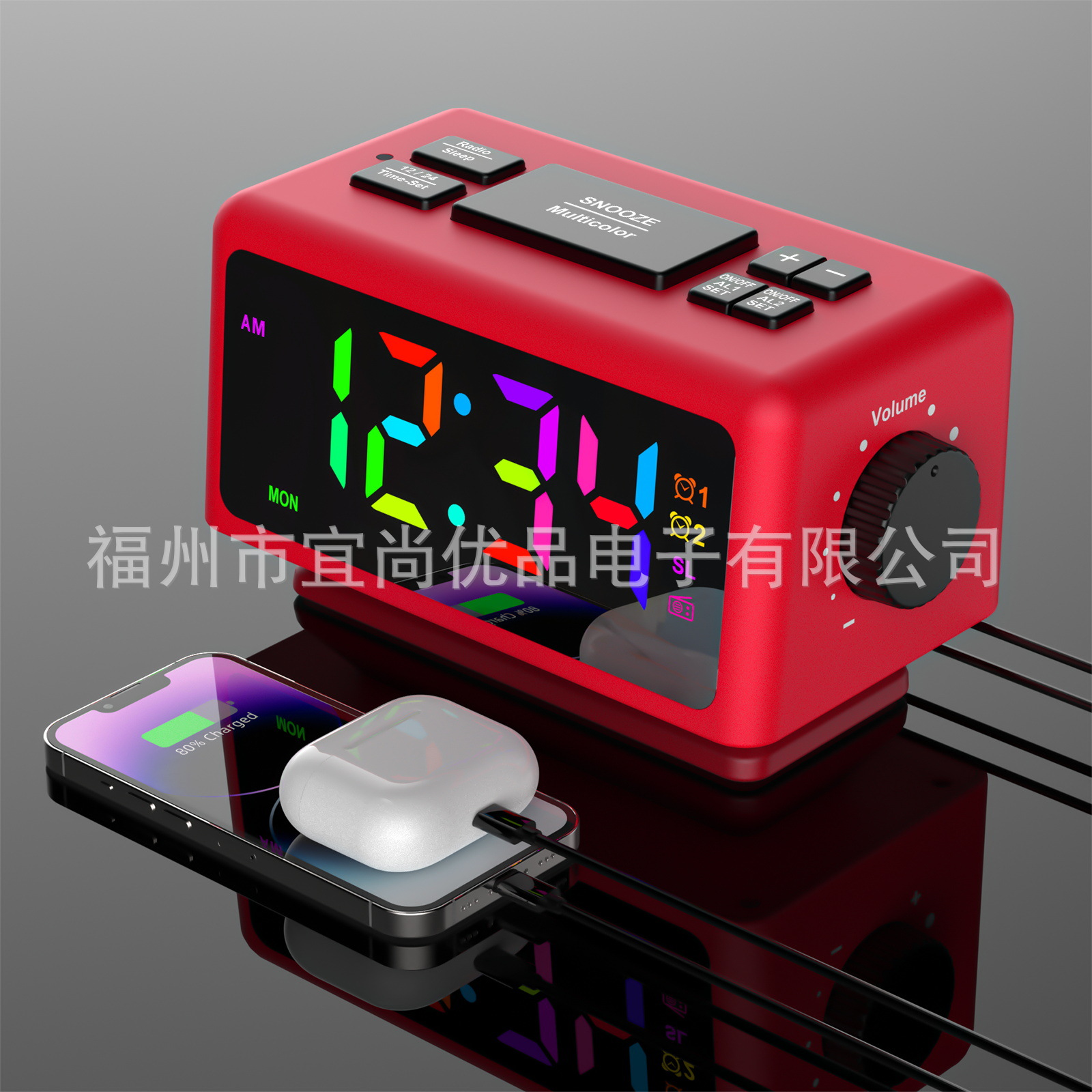 Latest Version New Radio Alarm Clock RGB Colorful LED Mirror Clock Electronic Clock