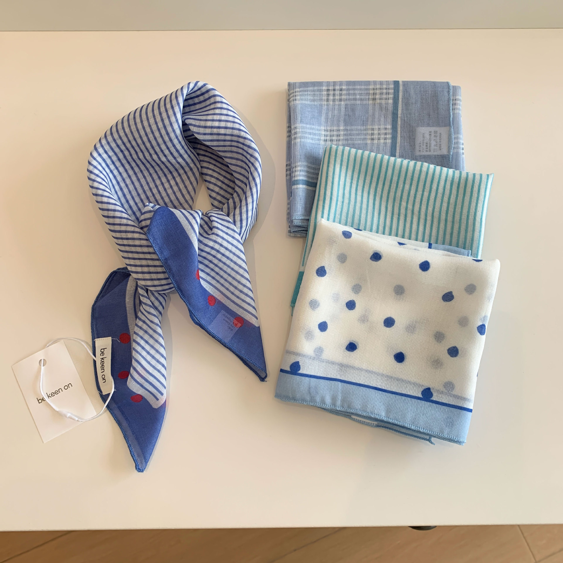 Blue headwrap for women, spring and summer new breathable small square scarf, triangular scarf