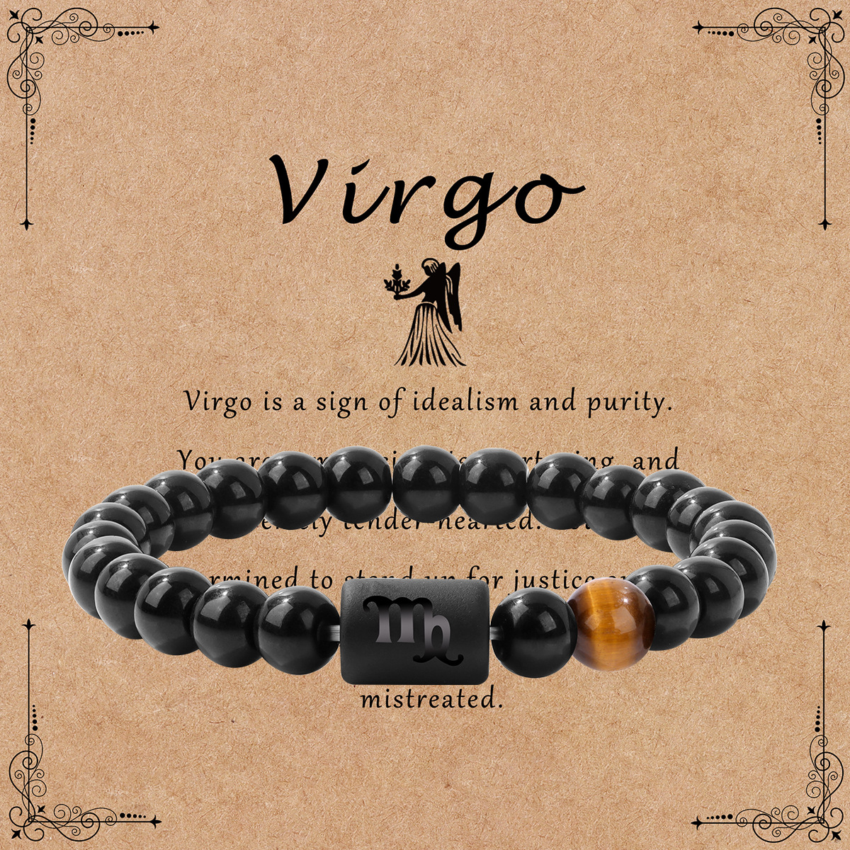 Twelve zodiac bracelet for men shiny black beads elastic rope unisex bracelet