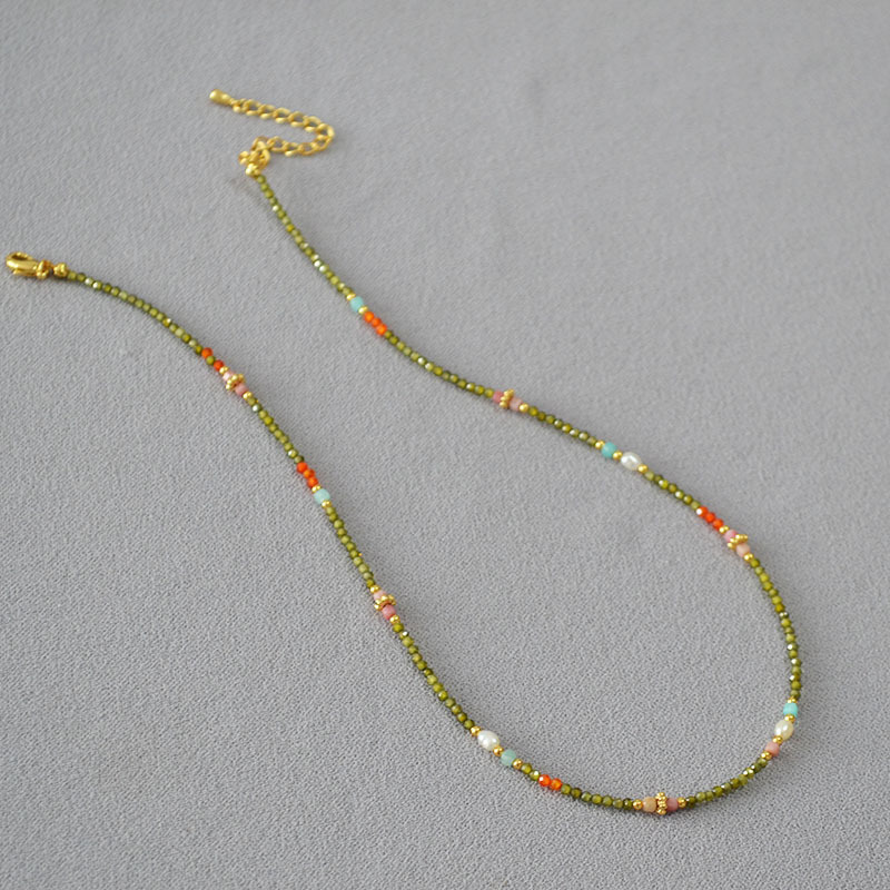 Japanese-Korean transparent texture zirconium pearl string simple ultra-fine necklace锁骨链 for women