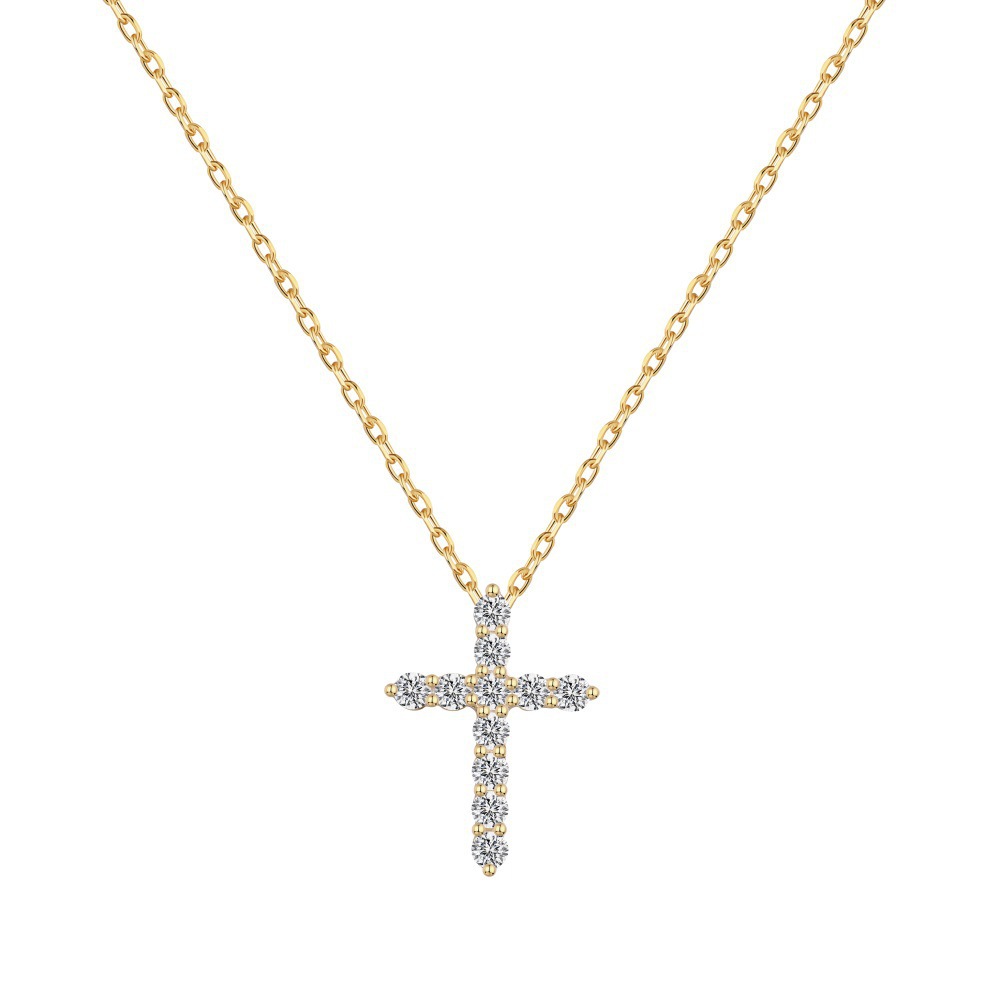 S925 sterling silver necklace for women, small cross zircon pendant neck chain women's neck accessories wholesale