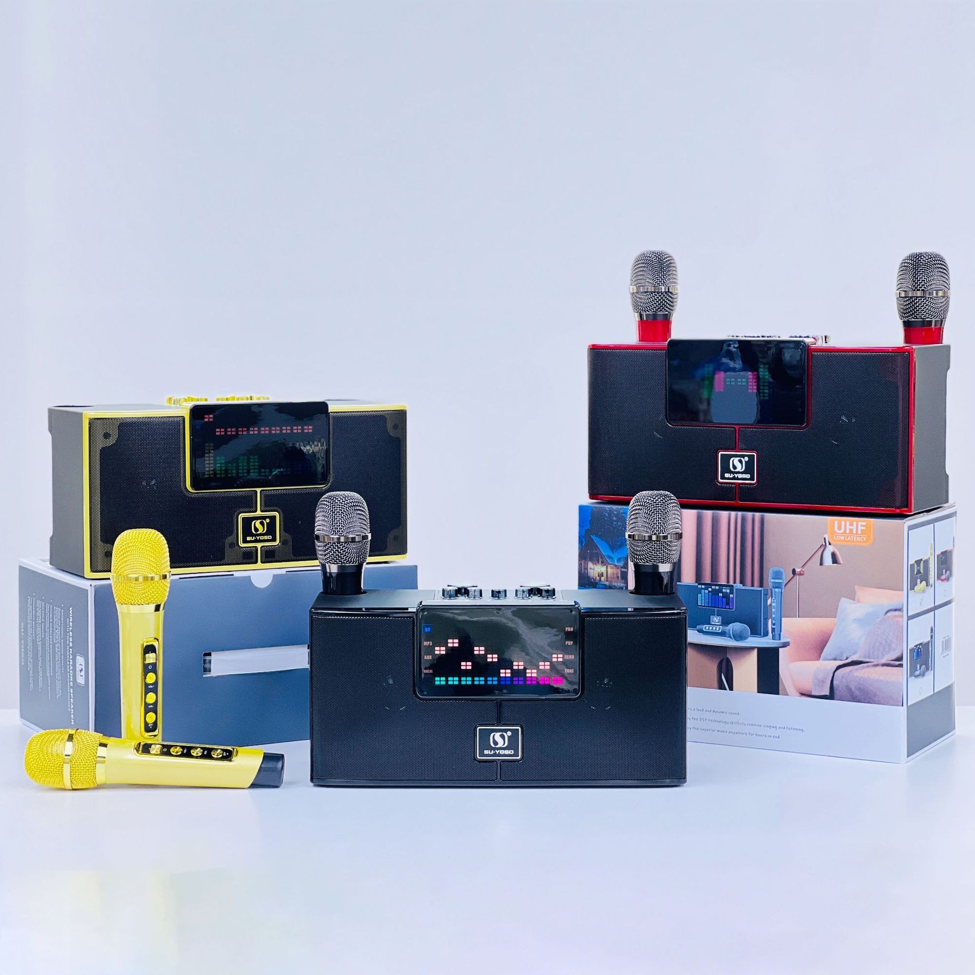 YS208 Bluetooth Speaker KTV Small Speaker Rock Bass Small Cannon Speaker Dual Microphone All-in-One Home Set